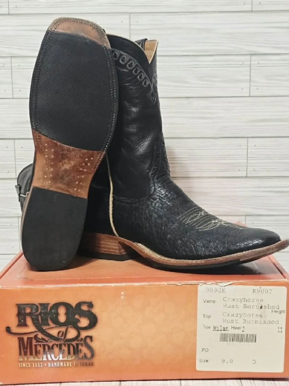 Rios of Mercedes Black Leather Cowboy Boots 9 D
